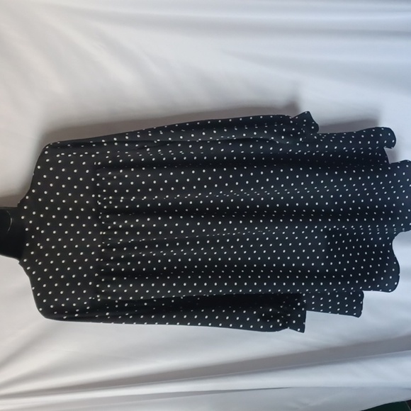 H&M Black Polka Dot Collared Long Sleeve Button Down Shirt Dress Size 12 - Picture 4 of 7